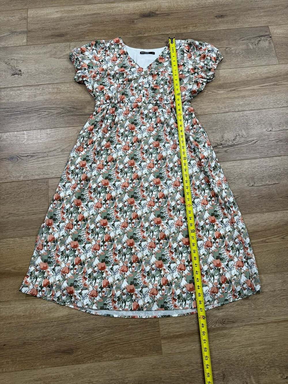 Mikarose Floral V-Neck Midi Dress Women’s Large Modest Short Sleeve Lined - Picture 7 of 15